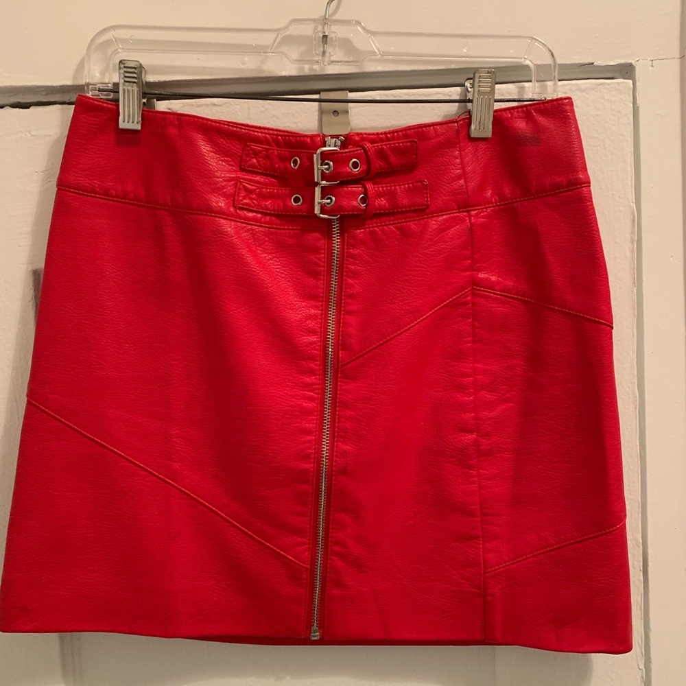 Mango Red Leather Skirt